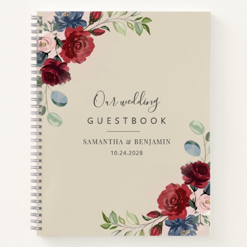 Floral Burgundy Fall Wedding Guest Book