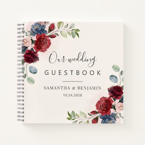 Floral Burgundy Fall Wedding Reception Guest Book