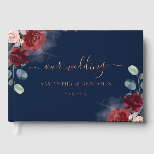 Floral Burgundy Fall Wedding Rose Gold Foil Foil Guest Book