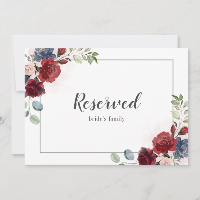 Floral Burgundy Foliage Wedding Reserved Sign (Front)