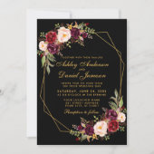 Floral Burgundy Geometric Black Gold Wedding Invitation (Front)