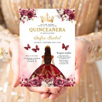 Floral Burgundy Gold Bilingual Spanish Quinceanera