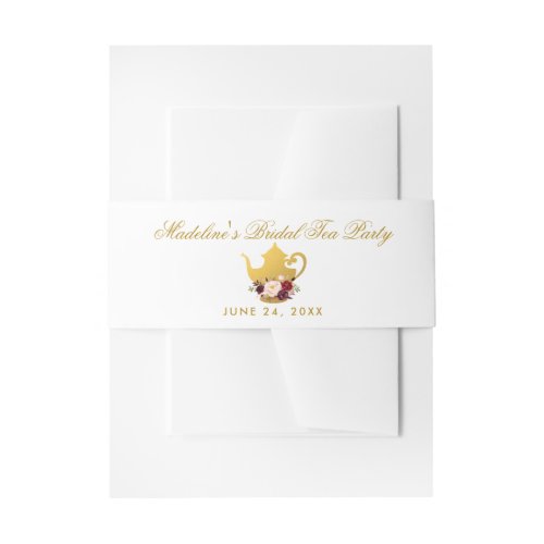 Floral Burgundy Gold Bridal Shower Tea Party Invitation Belly Band