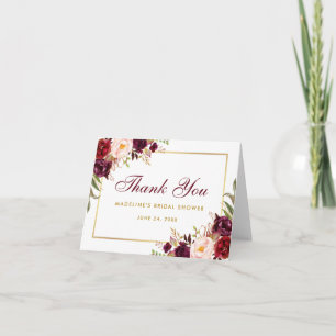 Floral Burgundy Gold Bridal Shower Thanks B Note Thank You Card