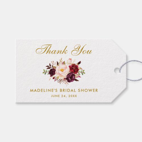 Floral Burgundy Gold Bridal Shower Thanks Gift Tags