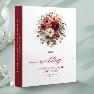 Floral Burgundy Gold Eucalyptus Autumn wedding mem 3 Ring Binder
