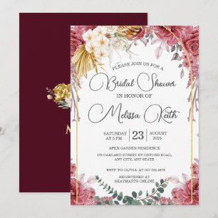 Floral Burgundy Gold Eucalyptus Bridal Shower Invitation