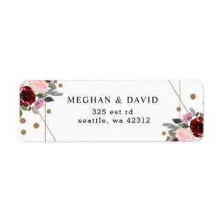Floral Burgundy Gold Glitter Geometric Wedding Label