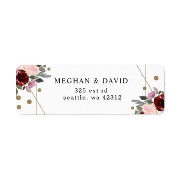 Floral Burgundy Gold Glitter Geometric Wedding Label