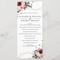 Floral Burgundy Gold Glitter Geometric Wedding Program