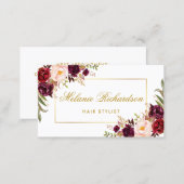 Floral Burgundy Gold Hair Stylist Appointment Card (Front/Back)