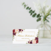 Floral Burgundy Gold Hair Stylist Appointment Card (Standing Front)