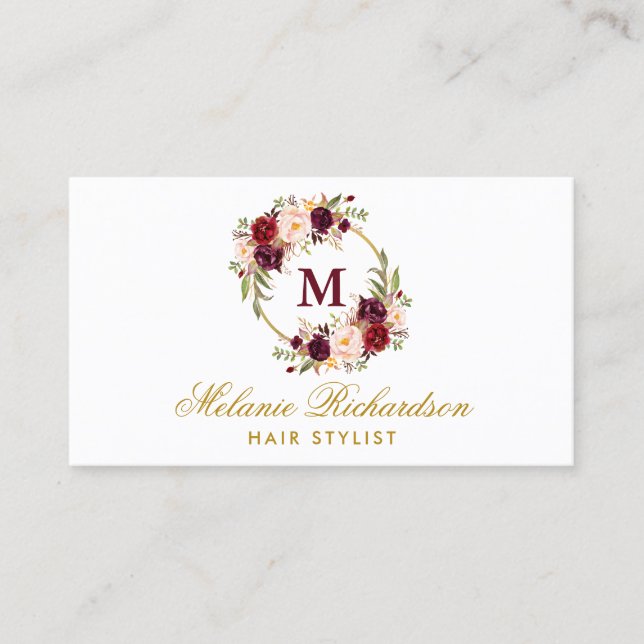 Floral Burgundy Gold Hair Stylist Appointment M (Front)
