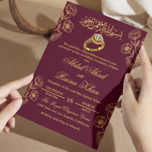 Floral Burgundy Gold Muslim Islamic Engagement Invitation
