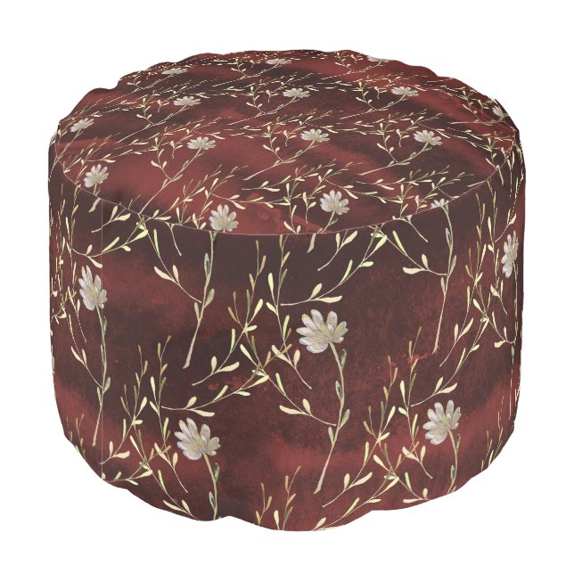 Floral Burgundy Gold Pouf (Angled Back)