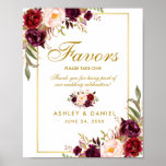Floral Burgundy Gold Wedding Favors Poster at Zazzle