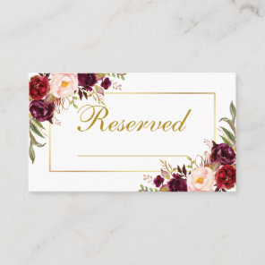 Floral Burgundy Gold Wedding Reserved Write Name Place Card