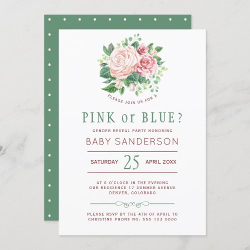 Floral Burgundy Green Baby Gender Reveal Party Invitation