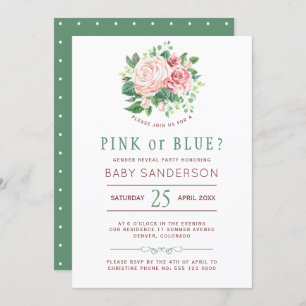 Floral Burgundy Green Baby Gender Reveal Party Invitation