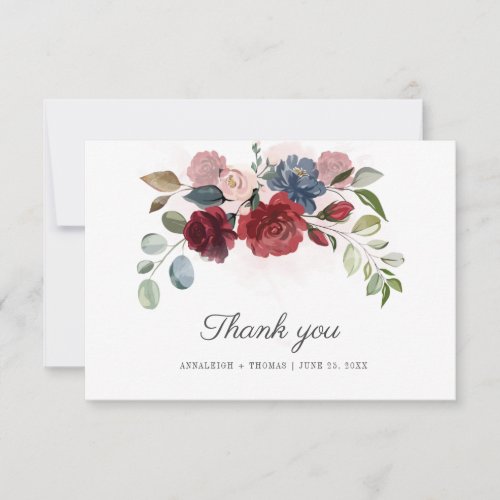 Floral Burgundy Greenery Eucalyptus Wedding Thank You Card