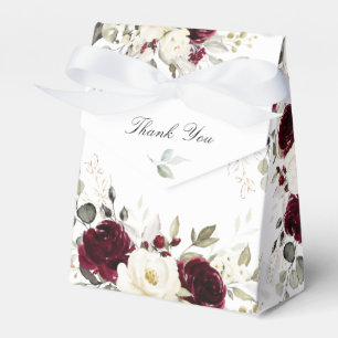 Floral Burgundy Greenery Gold Wedding Favor Boxes