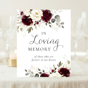 Floral Burgundy Greenery In Loving Memory Sign