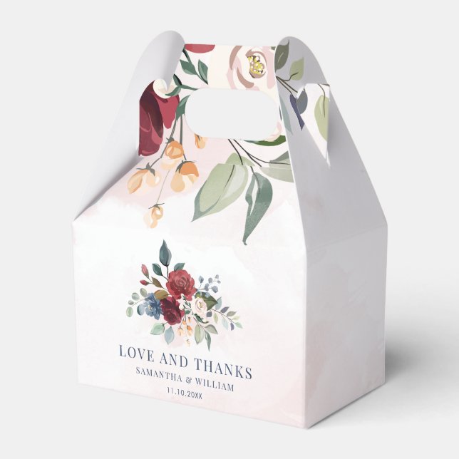 Floral Burgundy Greenery Modern Wedding Favor Boxes (Front Side)