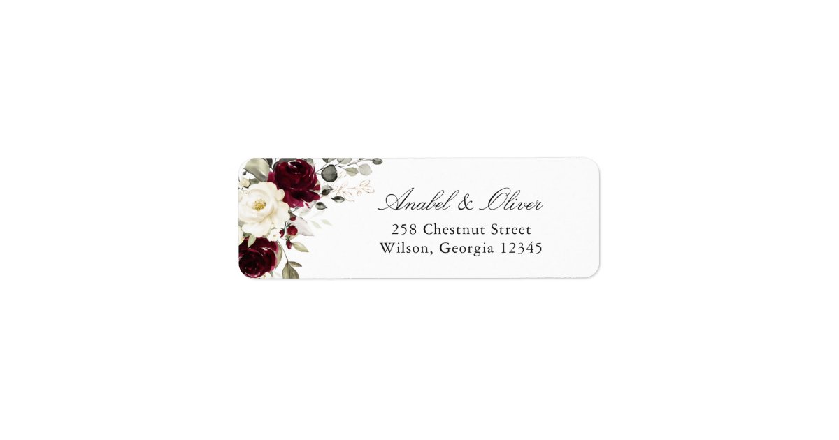 Floral Burgundy Greenery Return Address Label | Zazzle