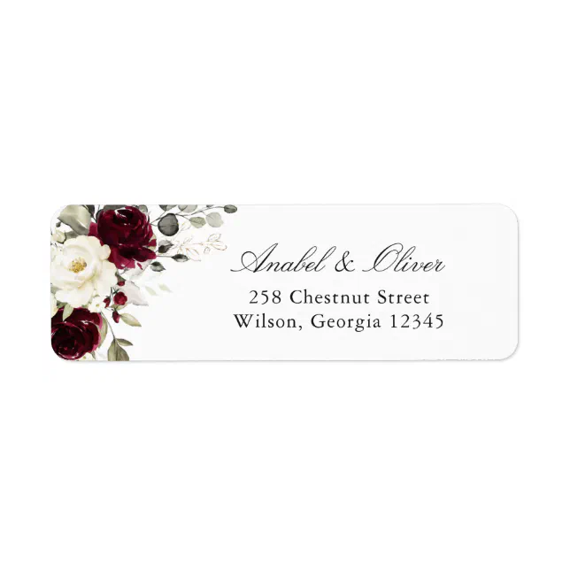 Floral Burgundy Greenery Return Address Label | Zazzle