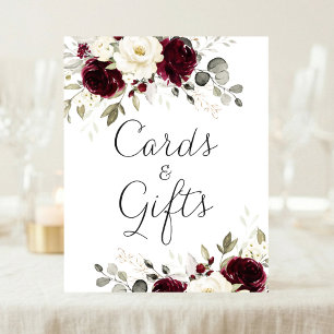 Floral Burgundy Greenery Wedding Cards Gifts Sign
