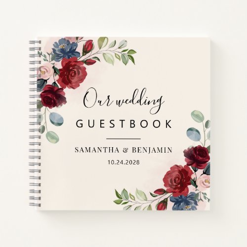 Floral Burgundy Greenery Wedding Guest Book