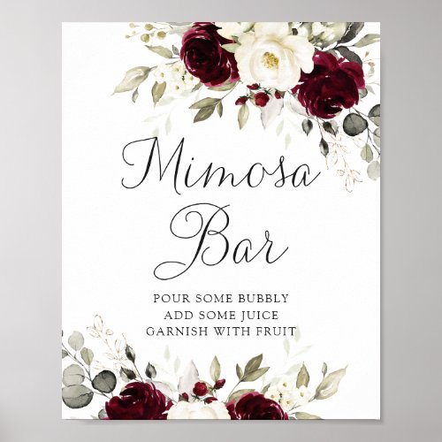 Floral Burgundy Greenery Wedding Mimosa Bar Sign
