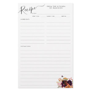 Floral Burgundy Magenta Purple Kitchen Recipe Card