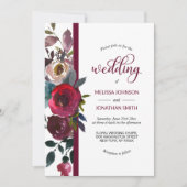 Floral Burgundy Marsala Merlot Wine Roses Wedding Invitation (Front)