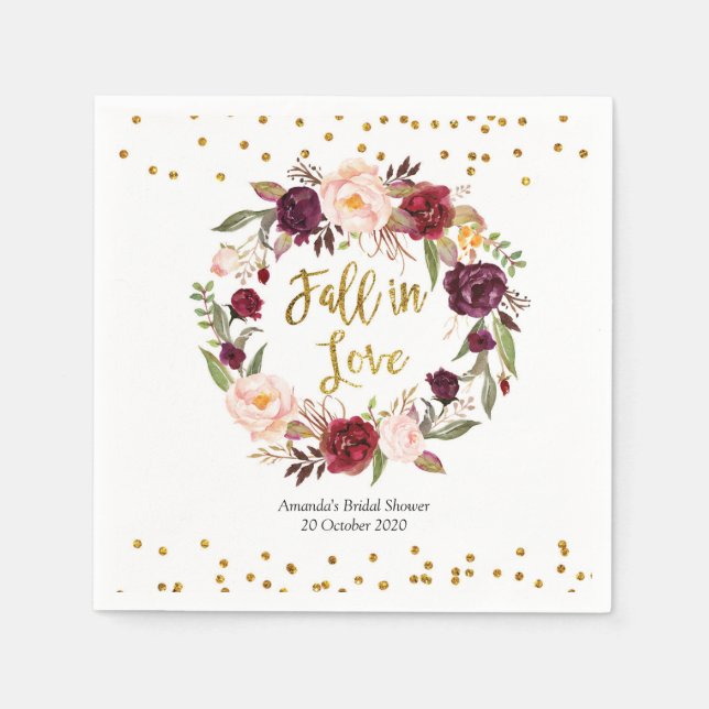 Floral Burgundy Marsala Paper Party Napkins (Front)