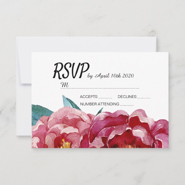 Floral Burgundy Marsala Peony RSVP cards (Front)