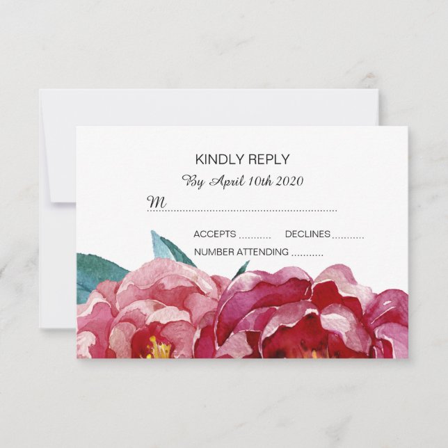 Floral Burgundy Marsala Peony RSVP cards (Front)