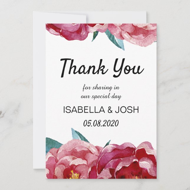 Floral Burgundy Marsala Peony Thank You Cards (Front)