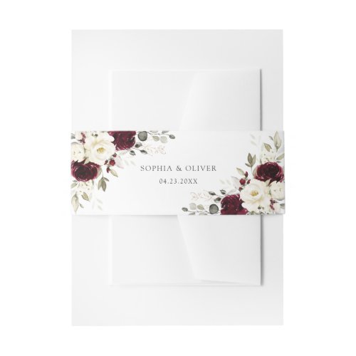 Floral Burgundy Merlot Greenery Wedding Invitation Belly Band