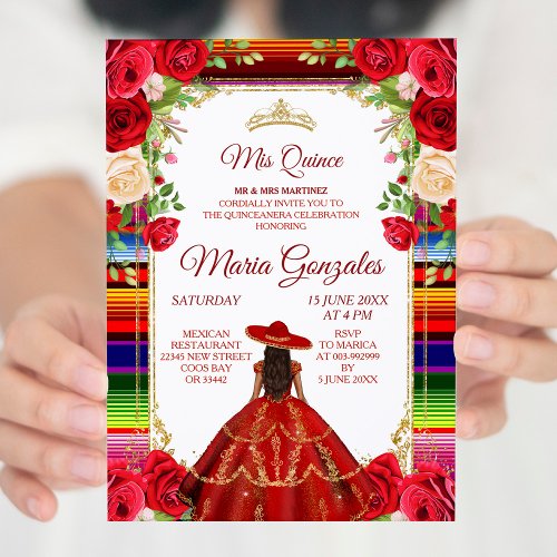 Floral Burgundy Mexican Girl Mis Quince Invitation