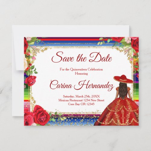 Floral Burgundy Mexican Save the Date Card