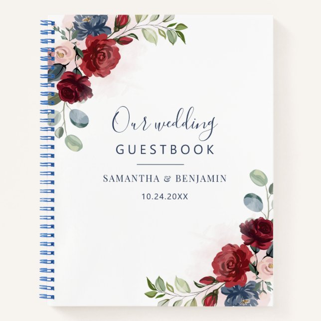 Floral Burgundy Modern Fall Wedding Guest Book (Front)