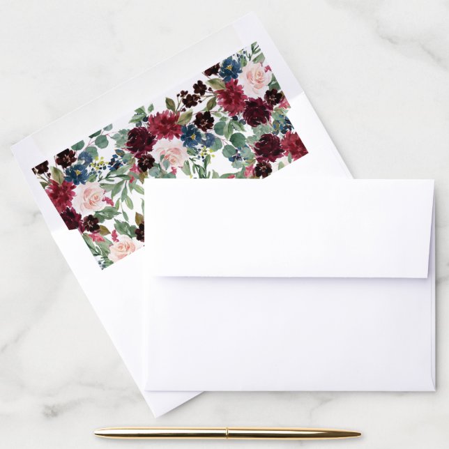 Floral Burgundy Navy Blue Peonies Envelope Liner (Desk)