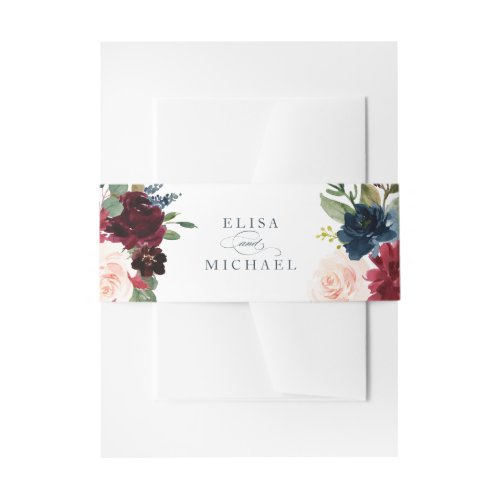 Floral Burgundy Navy Blush Elegant Invitation Belly Band