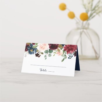 Floral Burgundy Navy Blush Elegant Wedding Place Card by HannahMaria at Zazzle