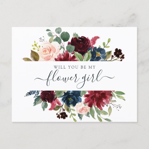 Floral Burgundy Navy Bouquet Will You Be My Holiday Postcard