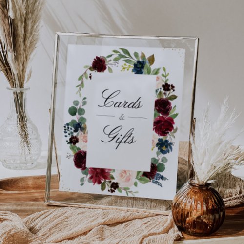 Floral burgundy  navy Cards  Gifts sign