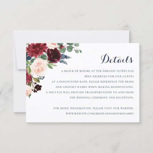 Floral Burgundy Navy Elegant Crest Details Card