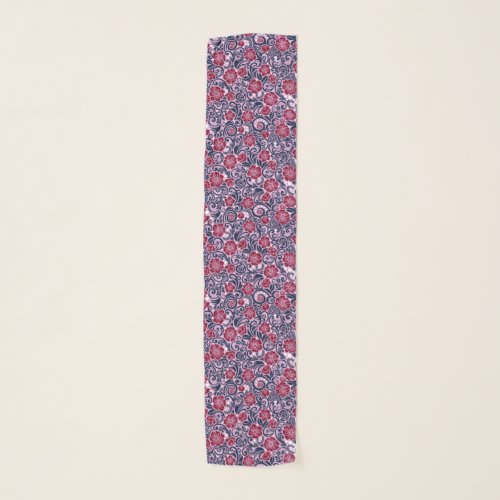 Floral Burgundy Navy White Orchid Chiffon Scarf