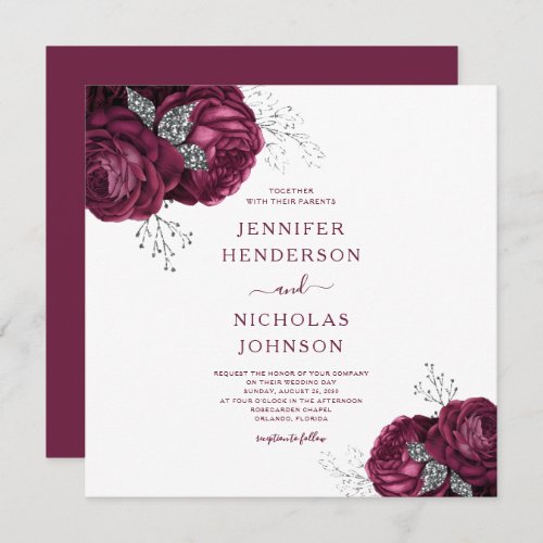 Floral Burgundy Peonies Elegant Wedding Invitation